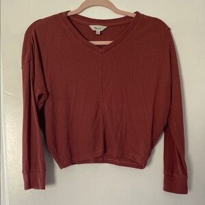 Women's Ribbed V-Neck Crop Top - Rust
